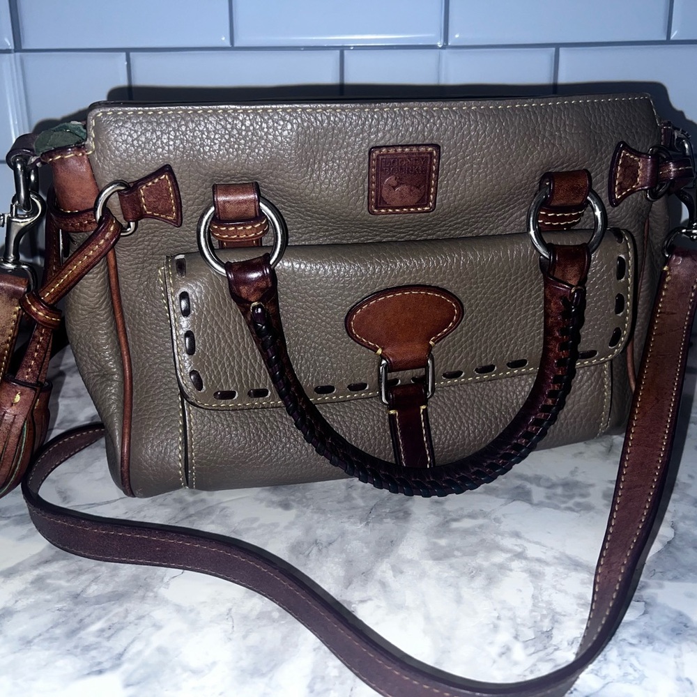 Dooney &  Tan/Olive satchel with long strap